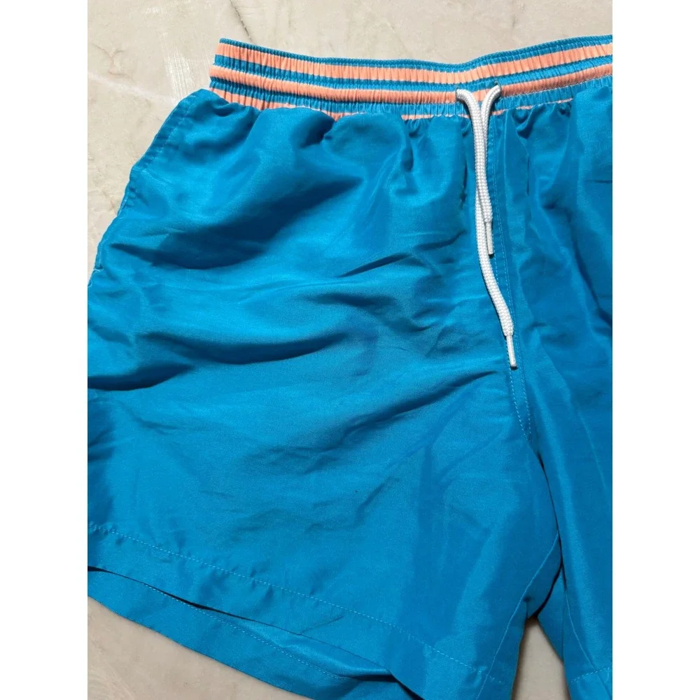 Chubbies Mens Swim Trunks Aqua Blue Pink Striped Waistband Mesh Lined Large